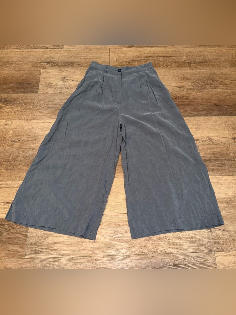 Zara High Waisted Wide Leg Palazzo Pants L Grey Slate Pockets Boho Comfy Chic